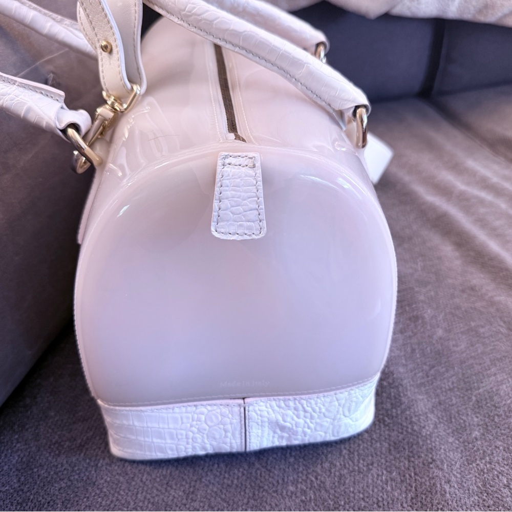 SOLD - FURLA Satchel ‘Boston’ Bag Leather & Rubber w/Gold Accents & Dust Bag EUC - Picture 4 of 16